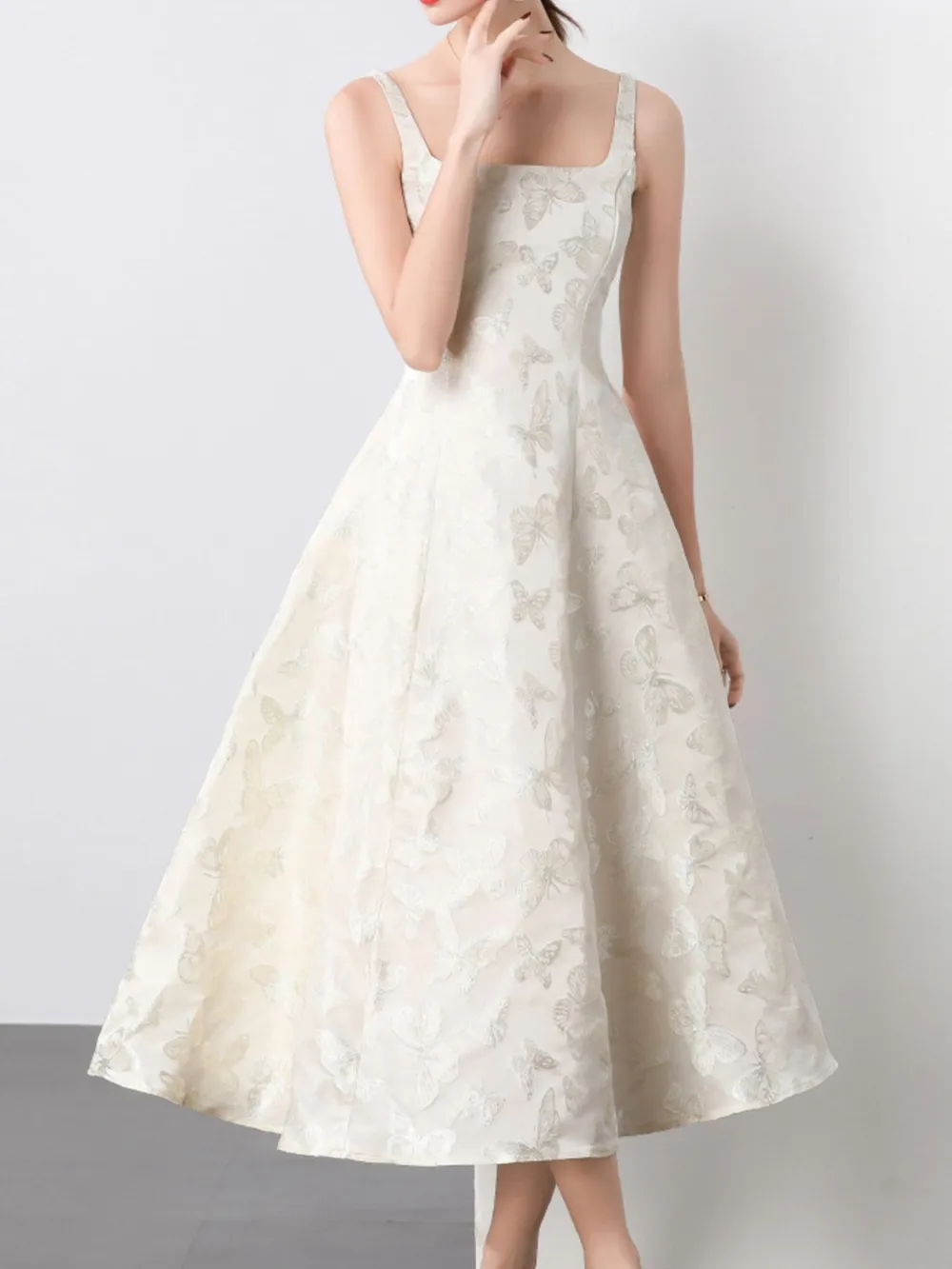 Butterfly Pattern A-Line Sleeveless Midi Dress, image 2
