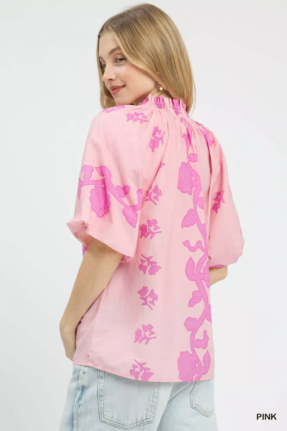 Floral Smocked Notched Puff Sleeve Blouse, image 2