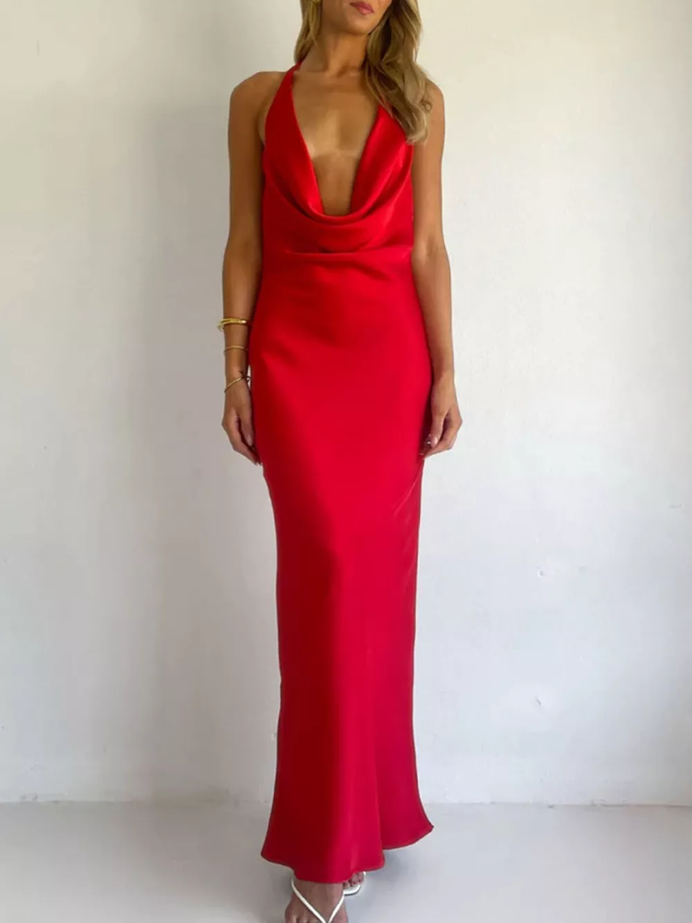 Halter Neck Satin Maxi Dress, image 16
