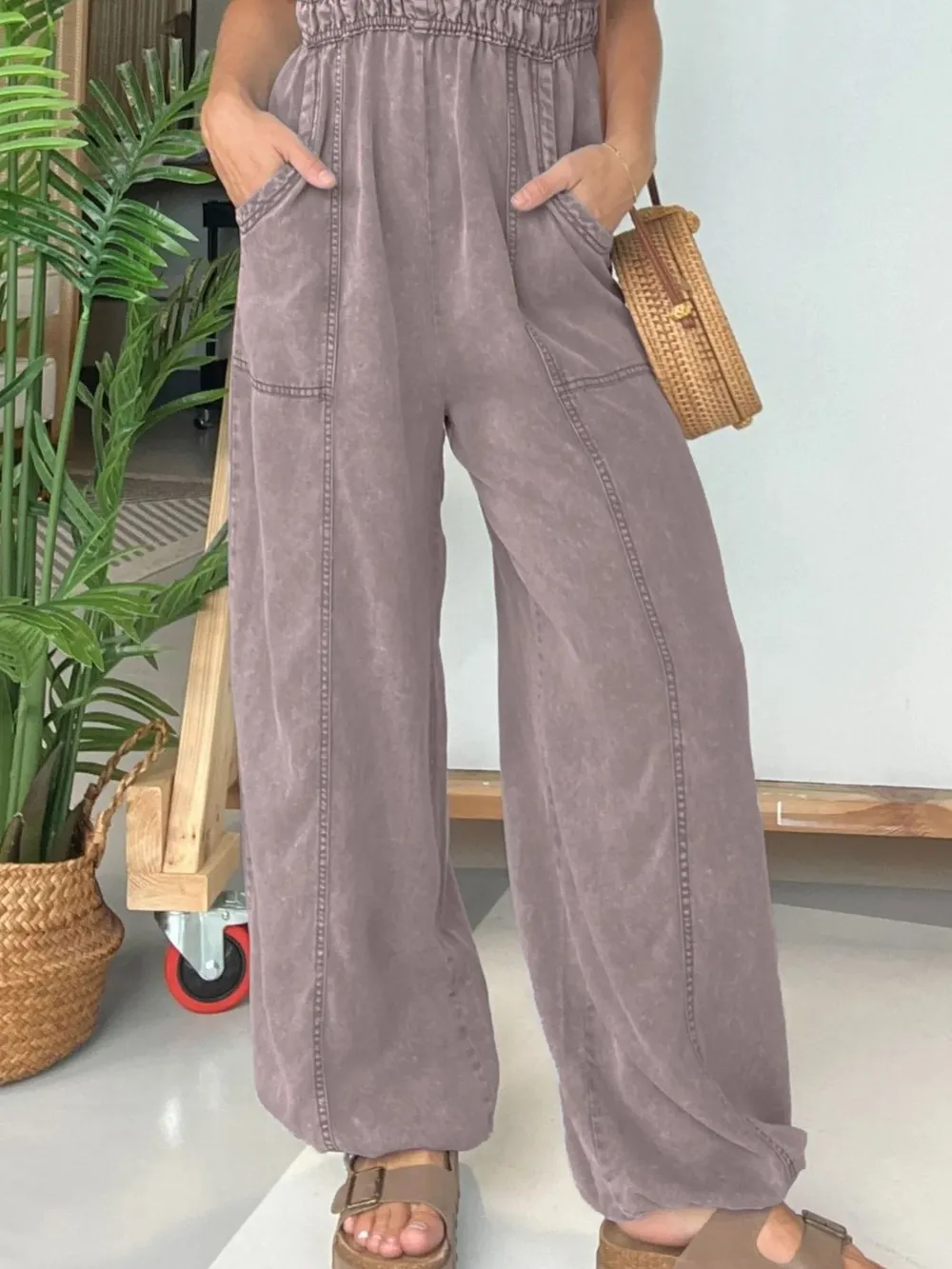 Full Size Wide Leg Spaghetti Strap Jumpsuit Plus Size, image 2