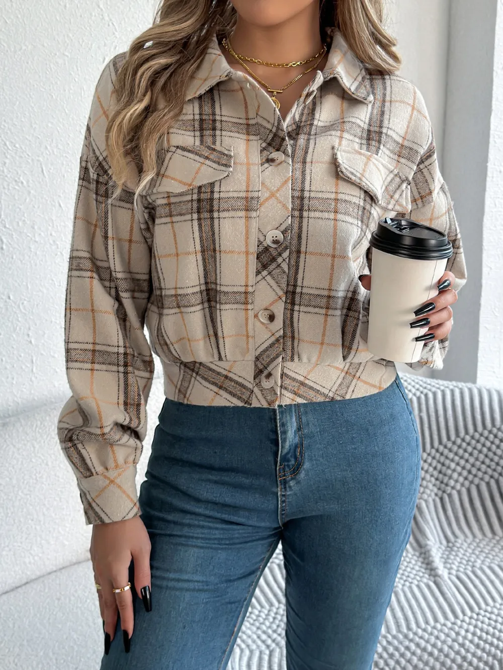 Plaid Button Up Long Sleeve Jacket, image 24