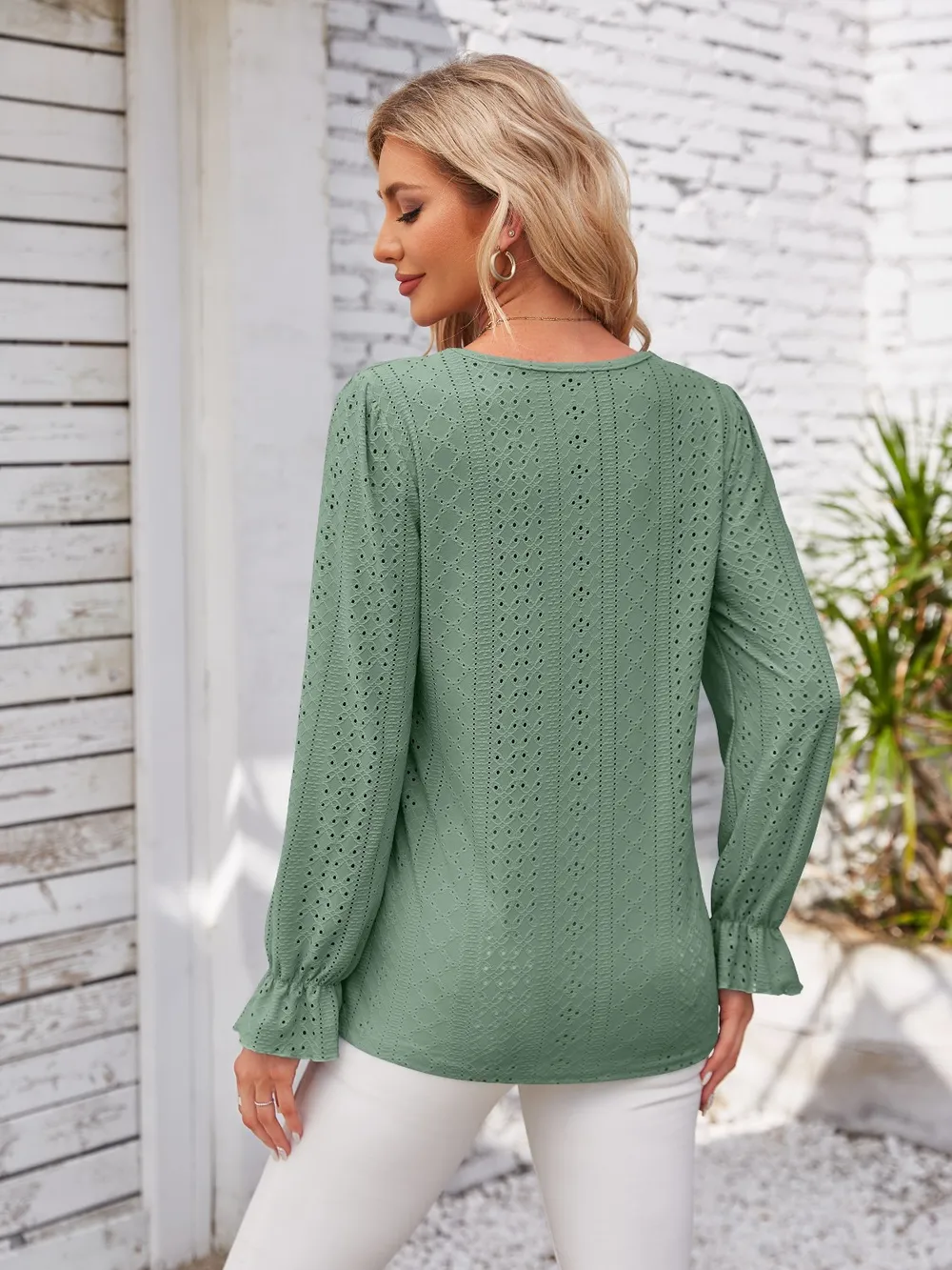 Applique V-Neck Flounce Sleeve T-Shirt, image 24