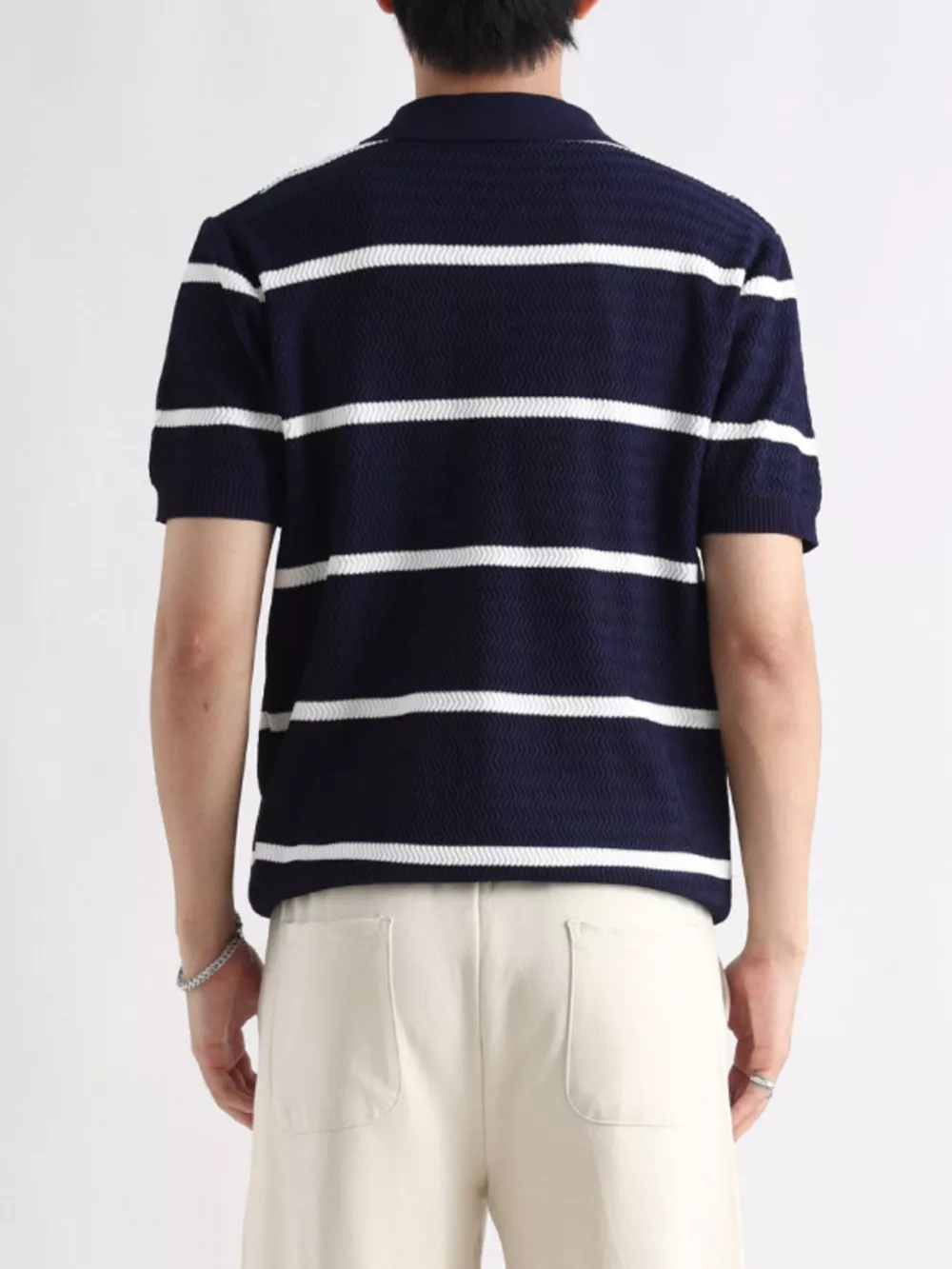 Men's Plus Size Striped Zip-Up Knit Polo, image 11