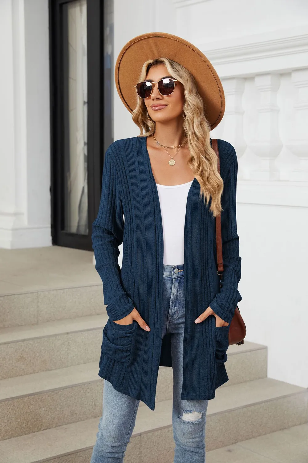 Pocketed Open Front Long Sleeve Cardigan, image 44