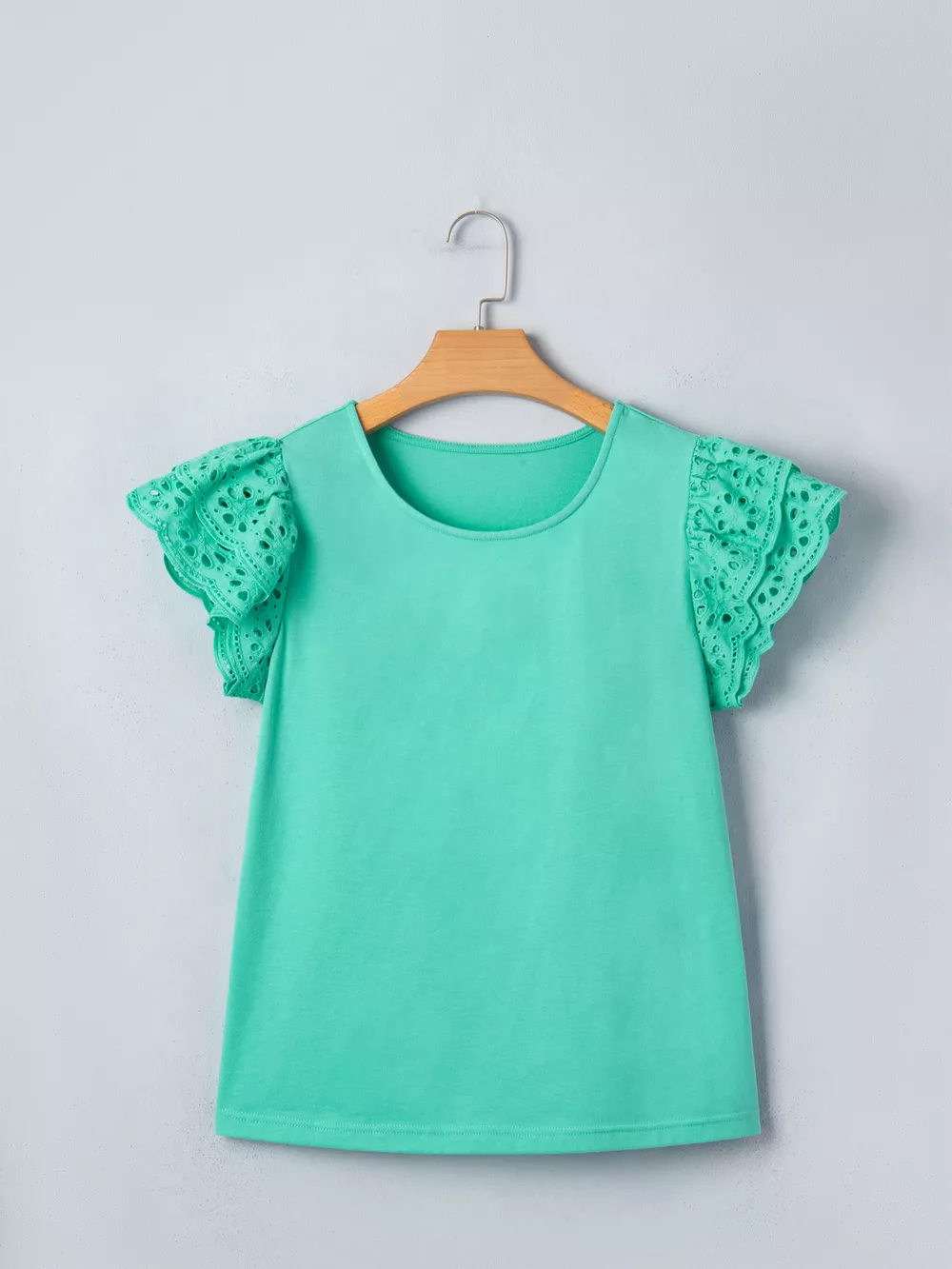 Eyelet Lace Ruffled Cap Sleeve Top, image 4