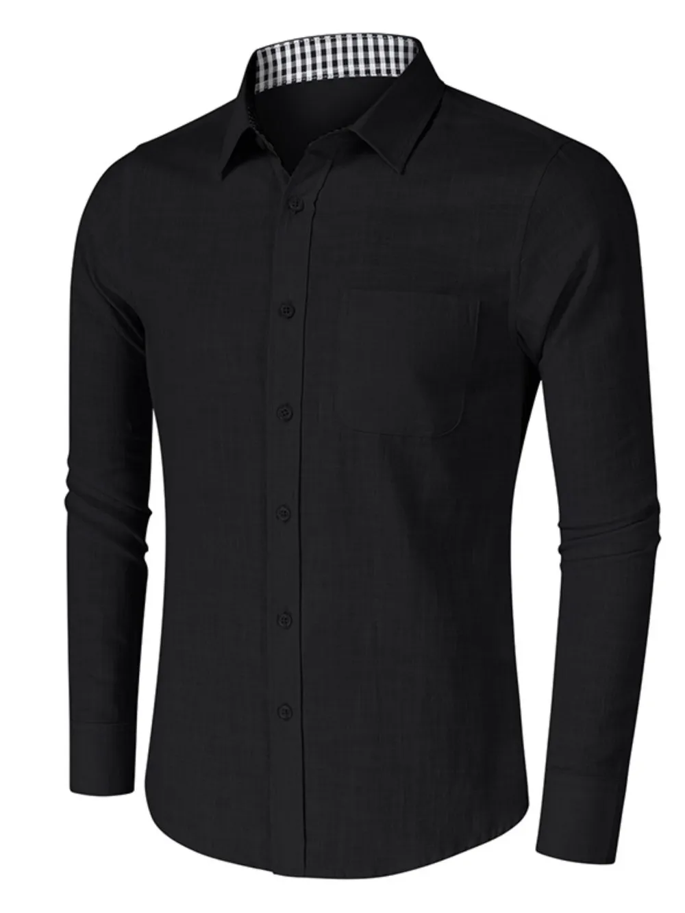 Men's Button-Down Shirt with Gingham Contrast, image 11