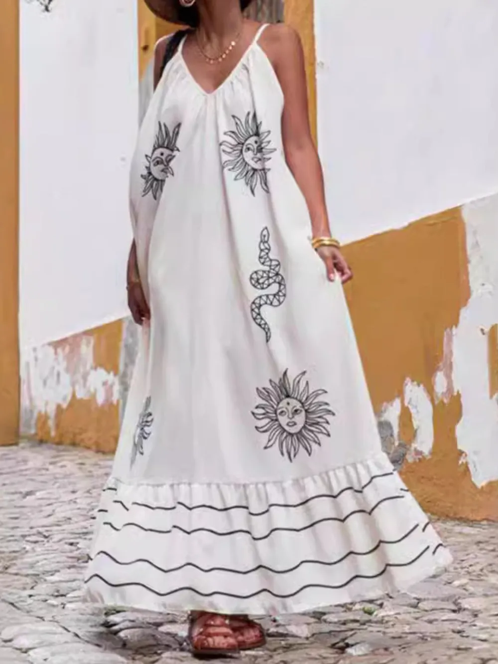 Printed V-neck Summer Maxi Dress, image 2