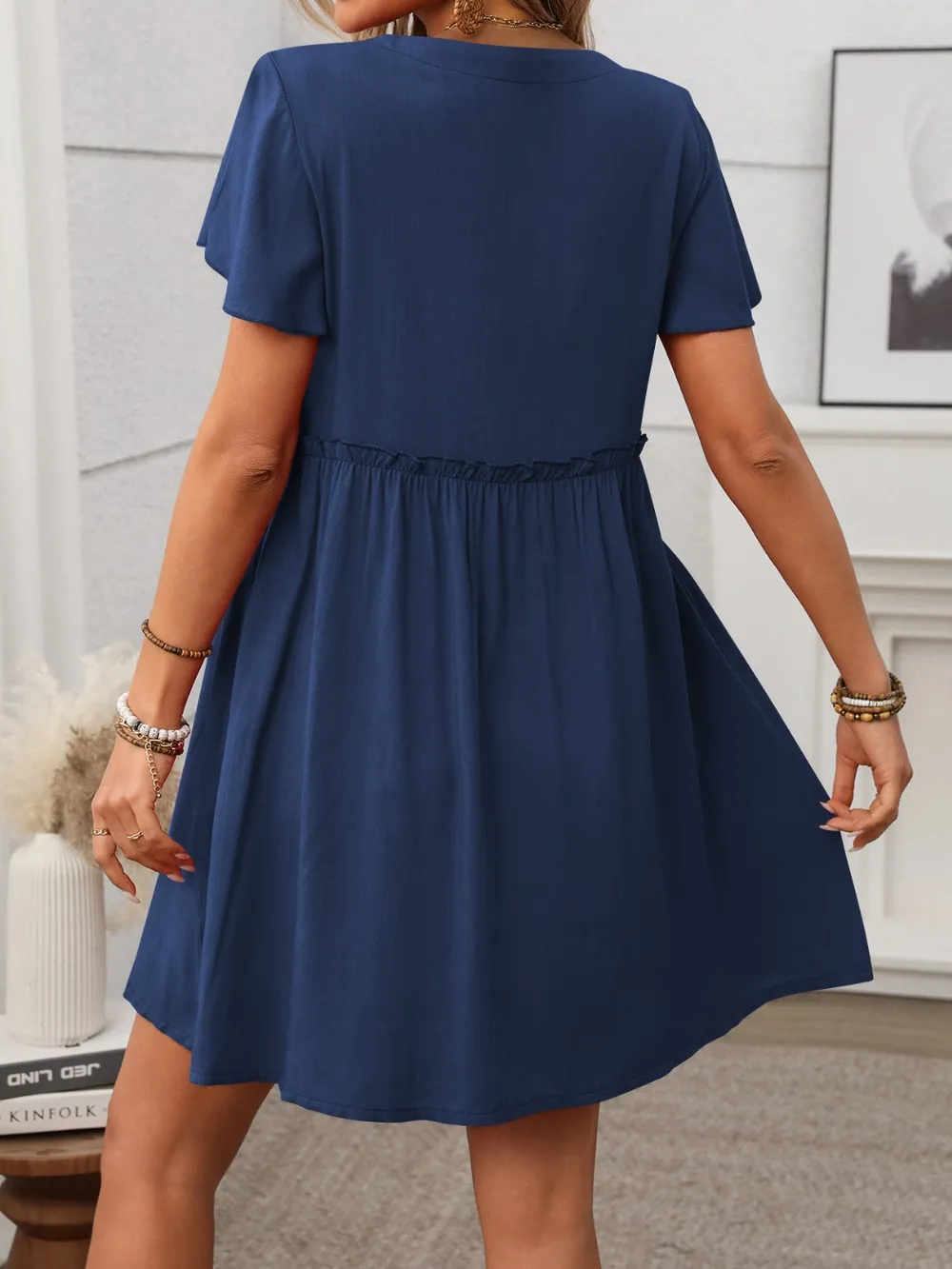 Button Front Flutter Sleeve Dress, image 2