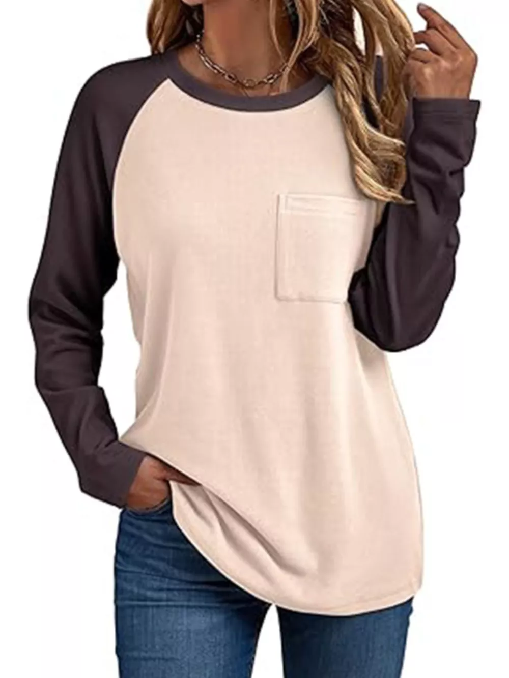 Round Neck Raglan Sleeve T-Shirt with Pocket, image 2