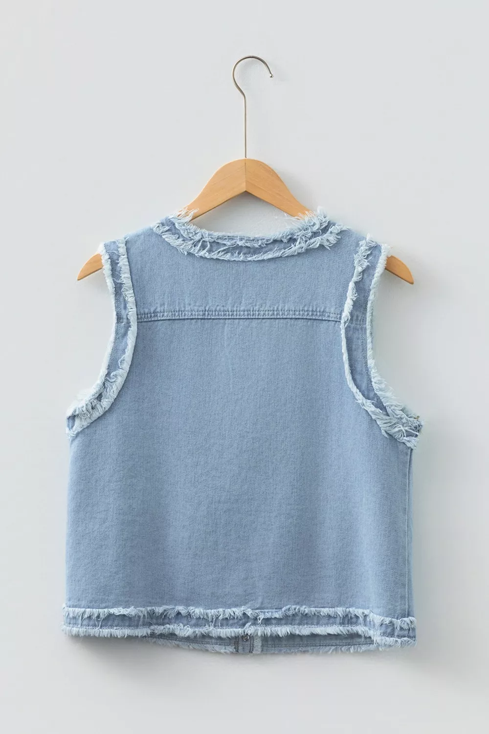 Frayed Edge Flap Pockets Denim Vest Jacket, image 2