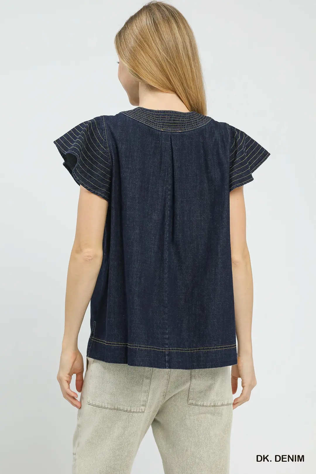 Cap Sleeve Denim Top, image 3