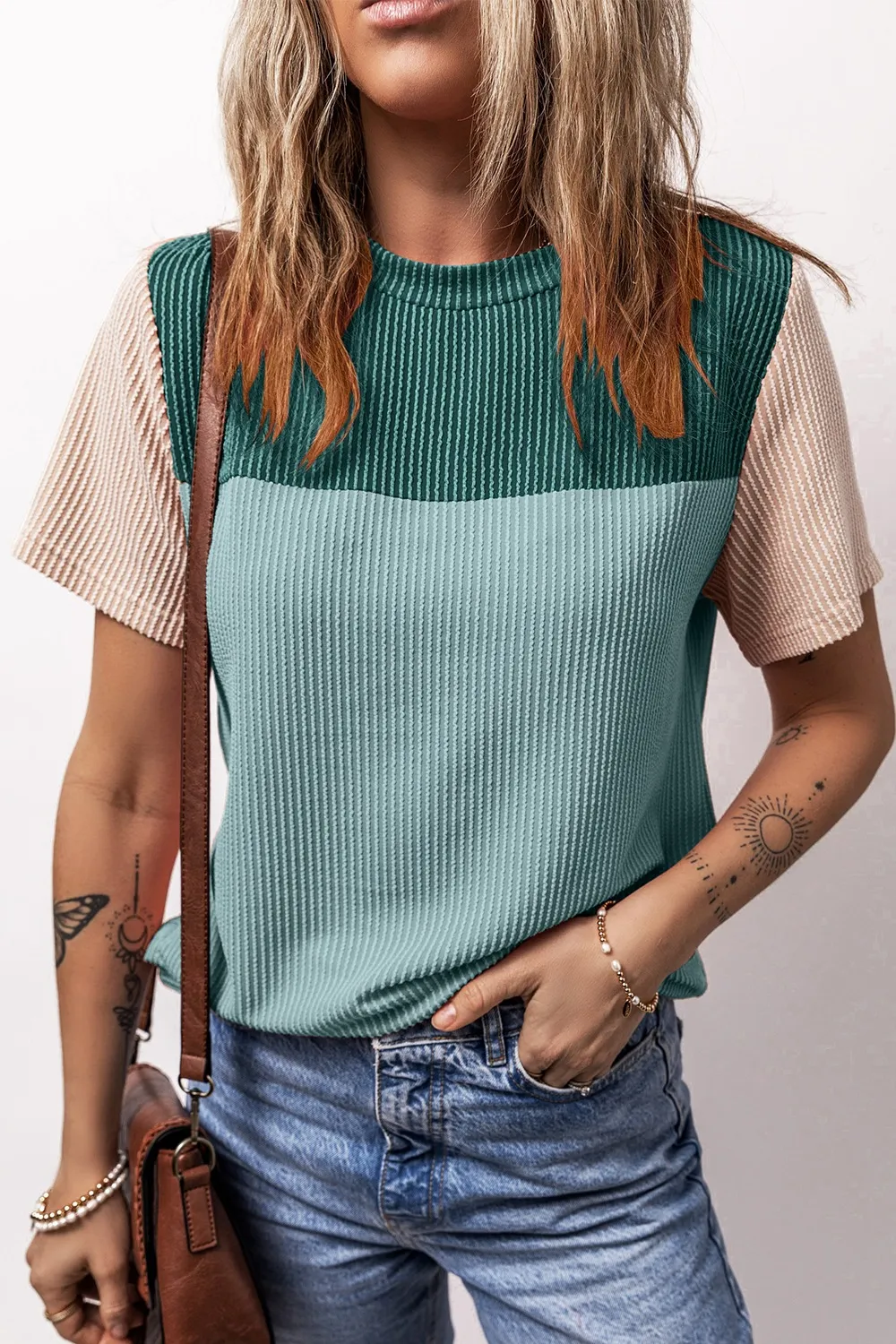 Color Block Round Neck Short Sleeve T-Shirt, image 3