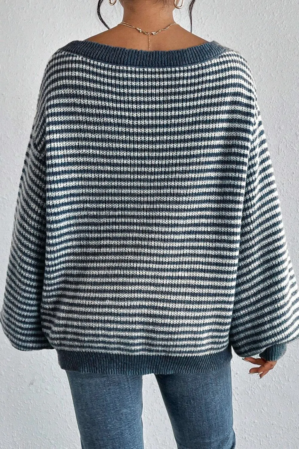 Striped Boat Neck Long Sleeve Sweater, image 2
