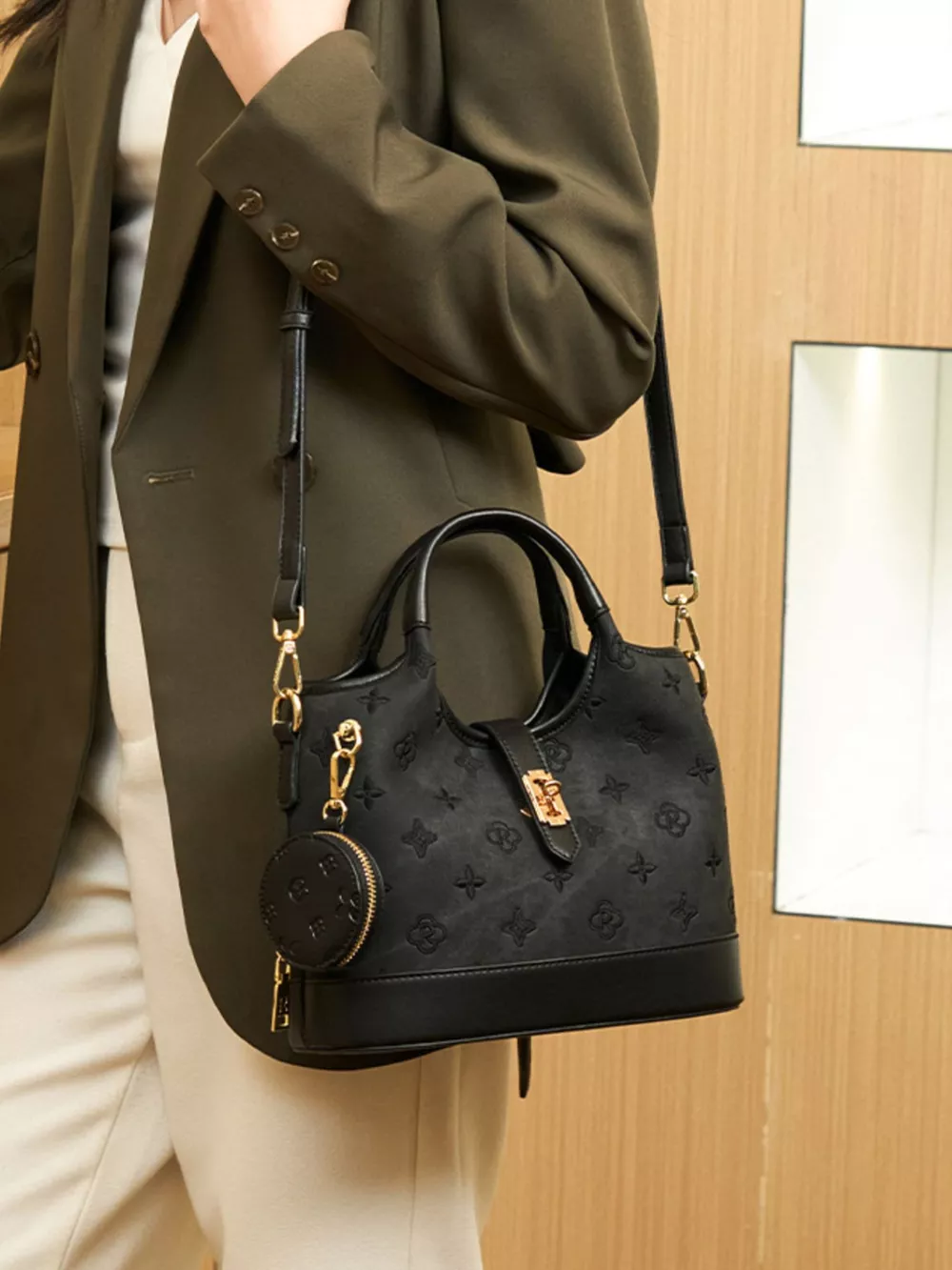 Embossed Crossbody Bag with Detachable Coin Pouch, image 3