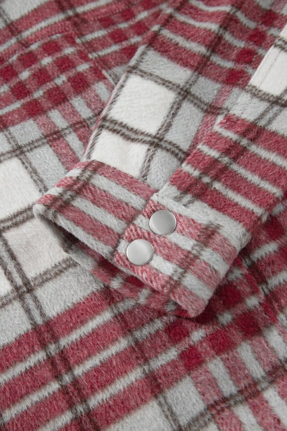 Plaid Flannel Metal Button Collar Long Sleeve Vintage Shift Jacket, image 6