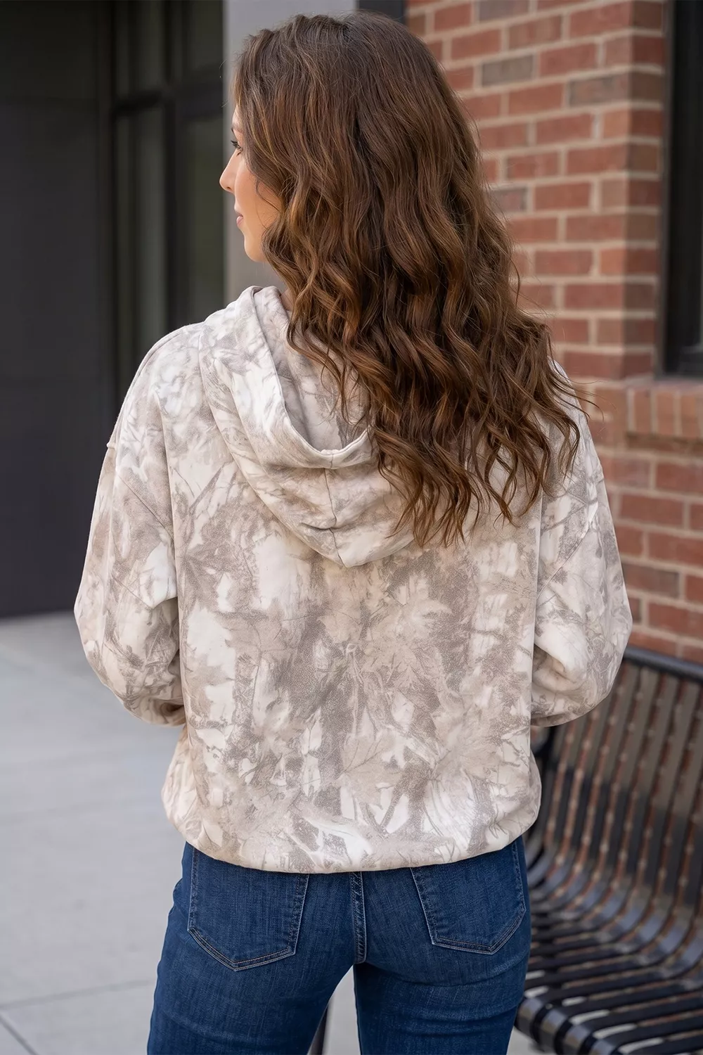 Abstract Print Ribbed Cuffs Hem Long Sleeve Hoodie, image 2