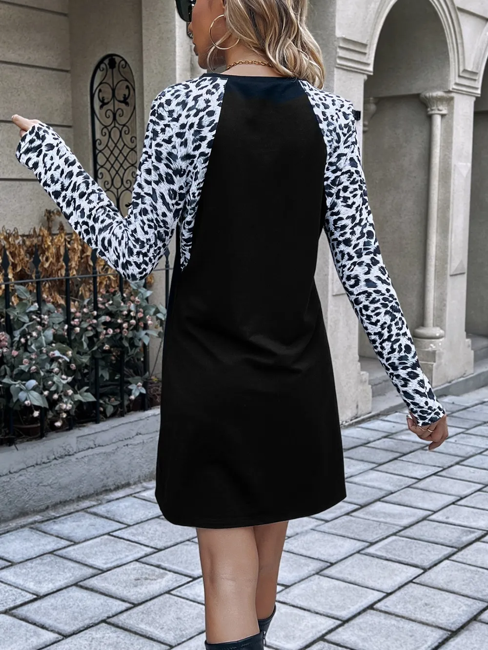 Leopard Round Neck Long Sleeve Dress, image 3