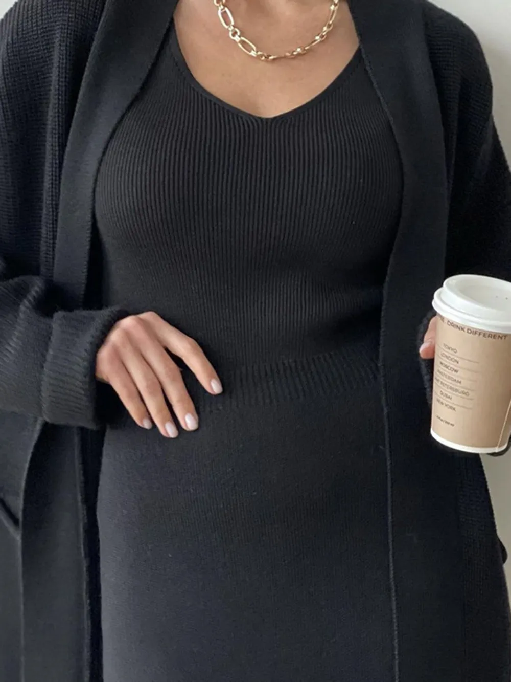 Pocketed Long Sleeve Cardigan and Skirt Sweater Set, image 22
