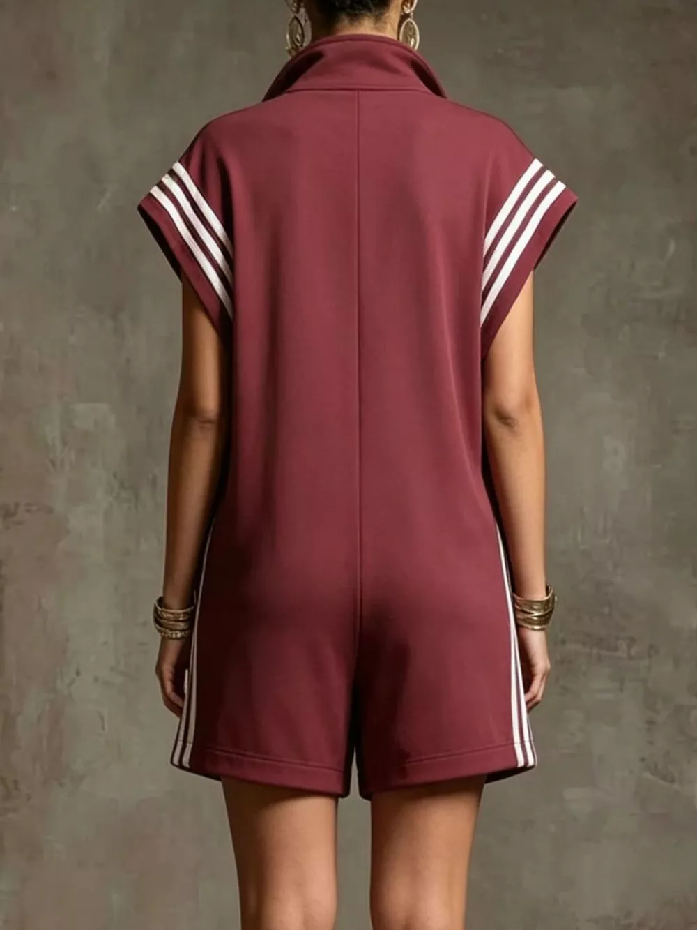 Striped Zip Front Short Sleeve Romper, image 6
