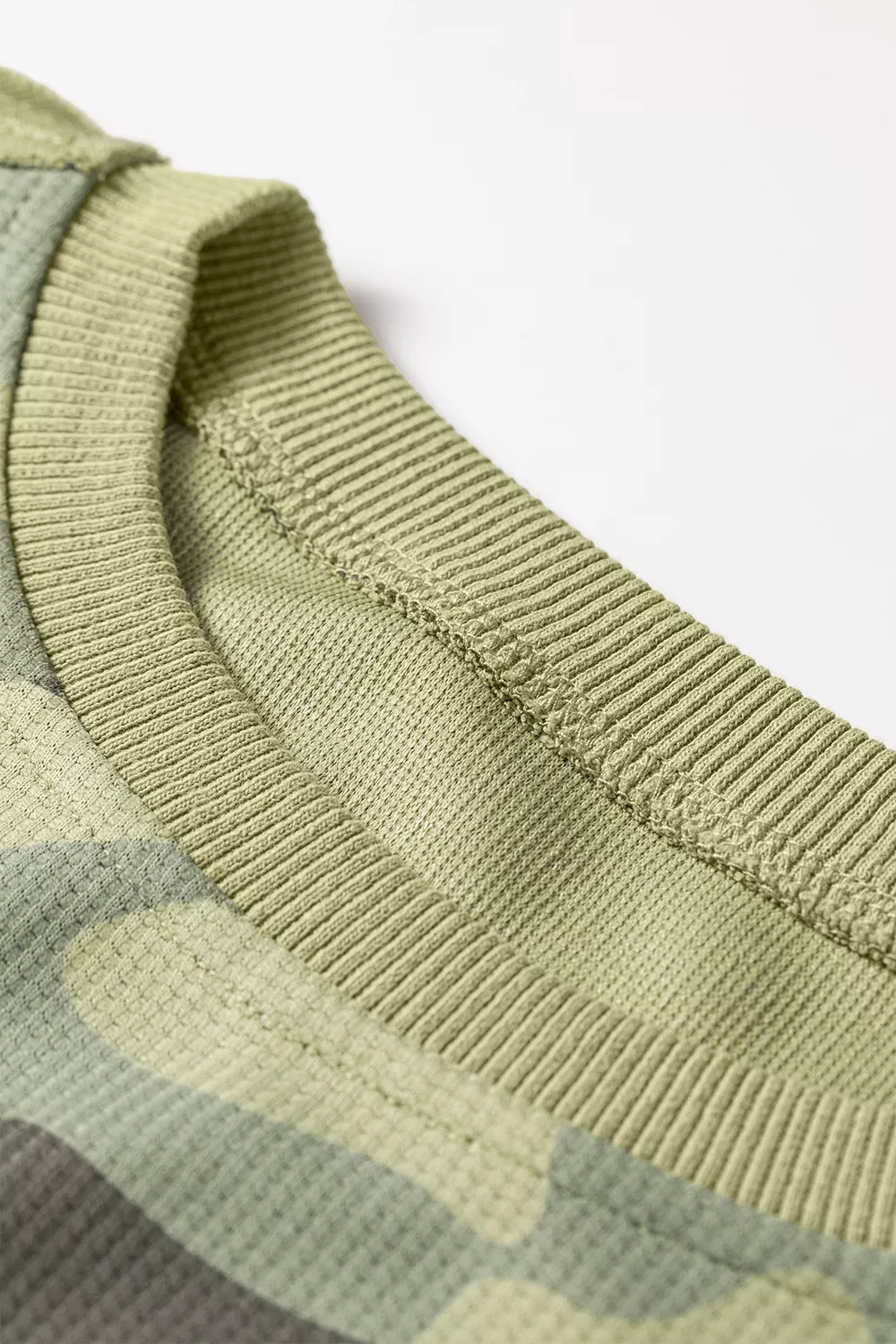 Camouflage Waffle Knit Raw Edge Contrast Trim Oversized Long Sleeve Top, image 14