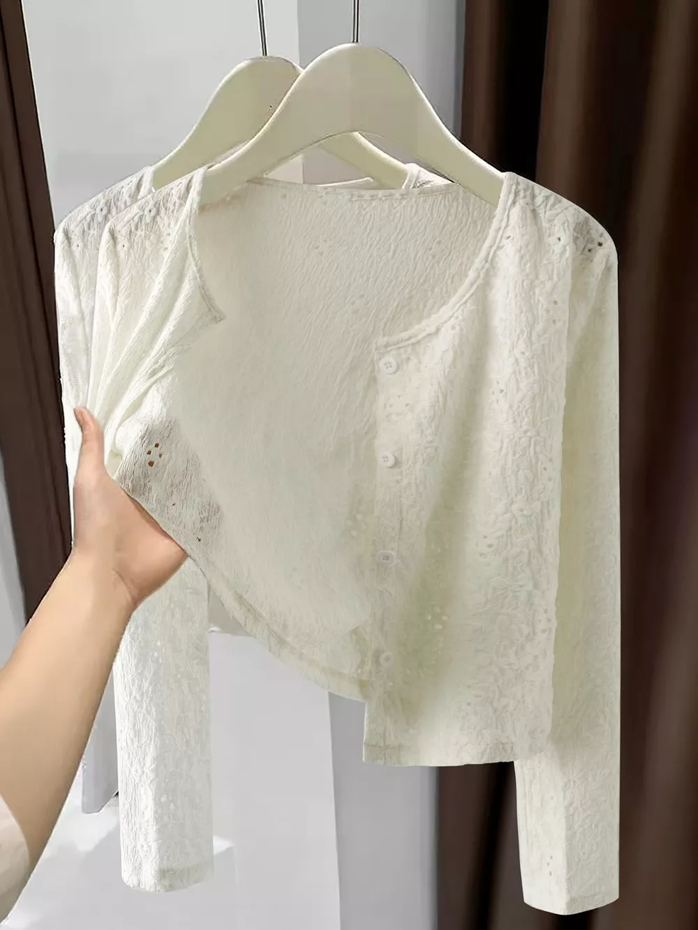 Lace Lightweight Button Up Cardigan, image 2