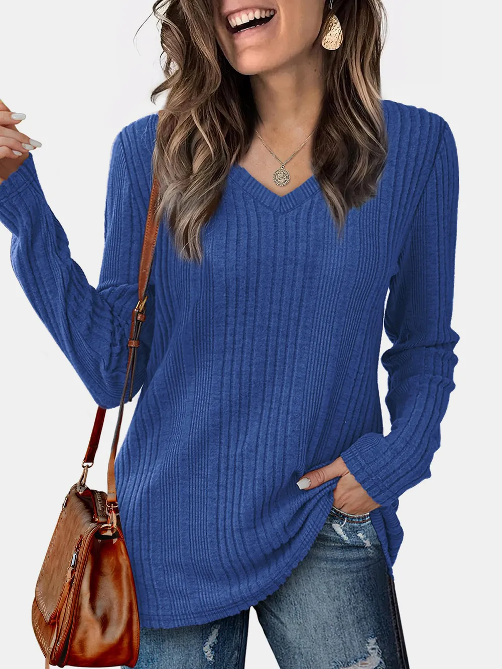 V-Neck Long Sleeve T-Shirt, image 6