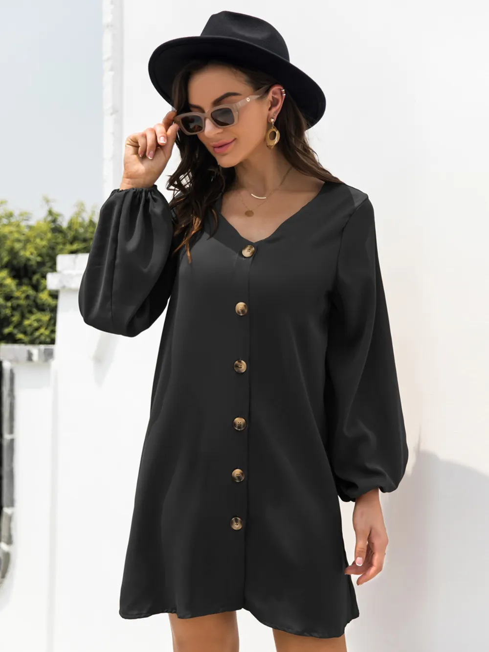 V-Neck Long Sleeve Mini Dress, image 2