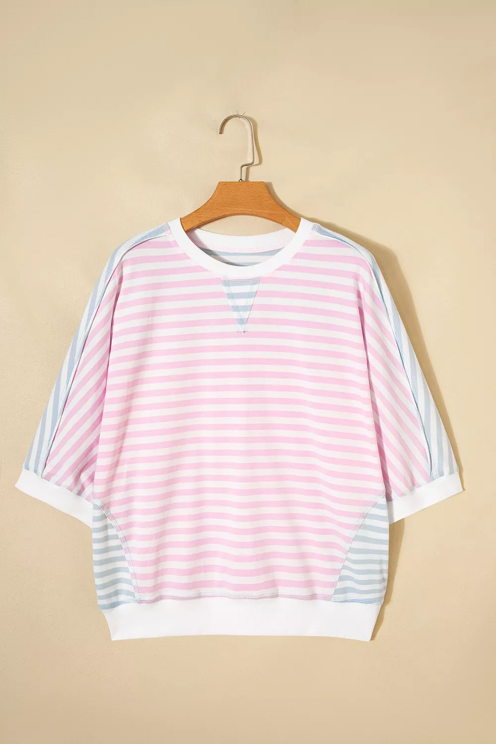 Casual Stripe Oversize Dolman Sleeve Patchwork T Shirt, image 3