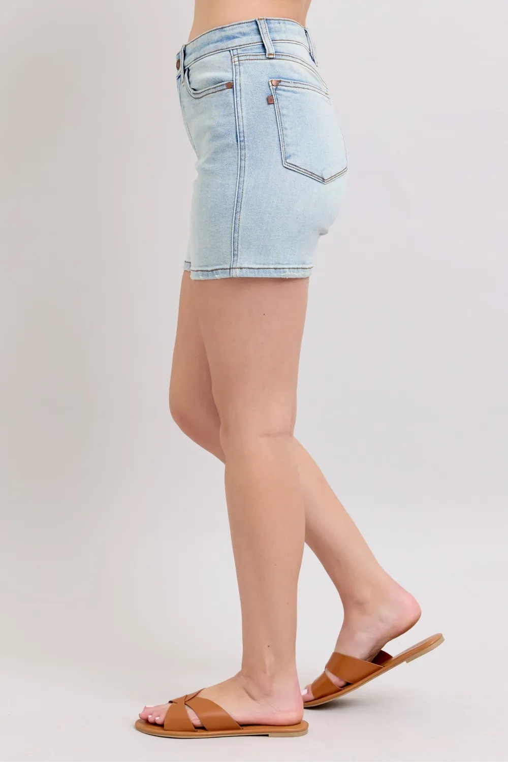 Full Size 2 Button Denim Shorts with Pockets Plus Size, image 2