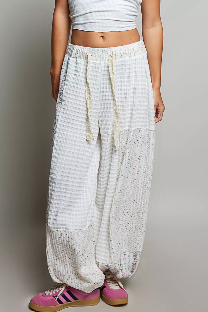 Patchwork Mixed Knit Wide Leg Pants