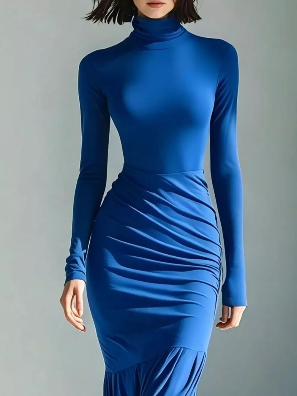 Full Size Slit Turtleneck Ruched Bodycon Mermaid Dress Plus Size, image 11