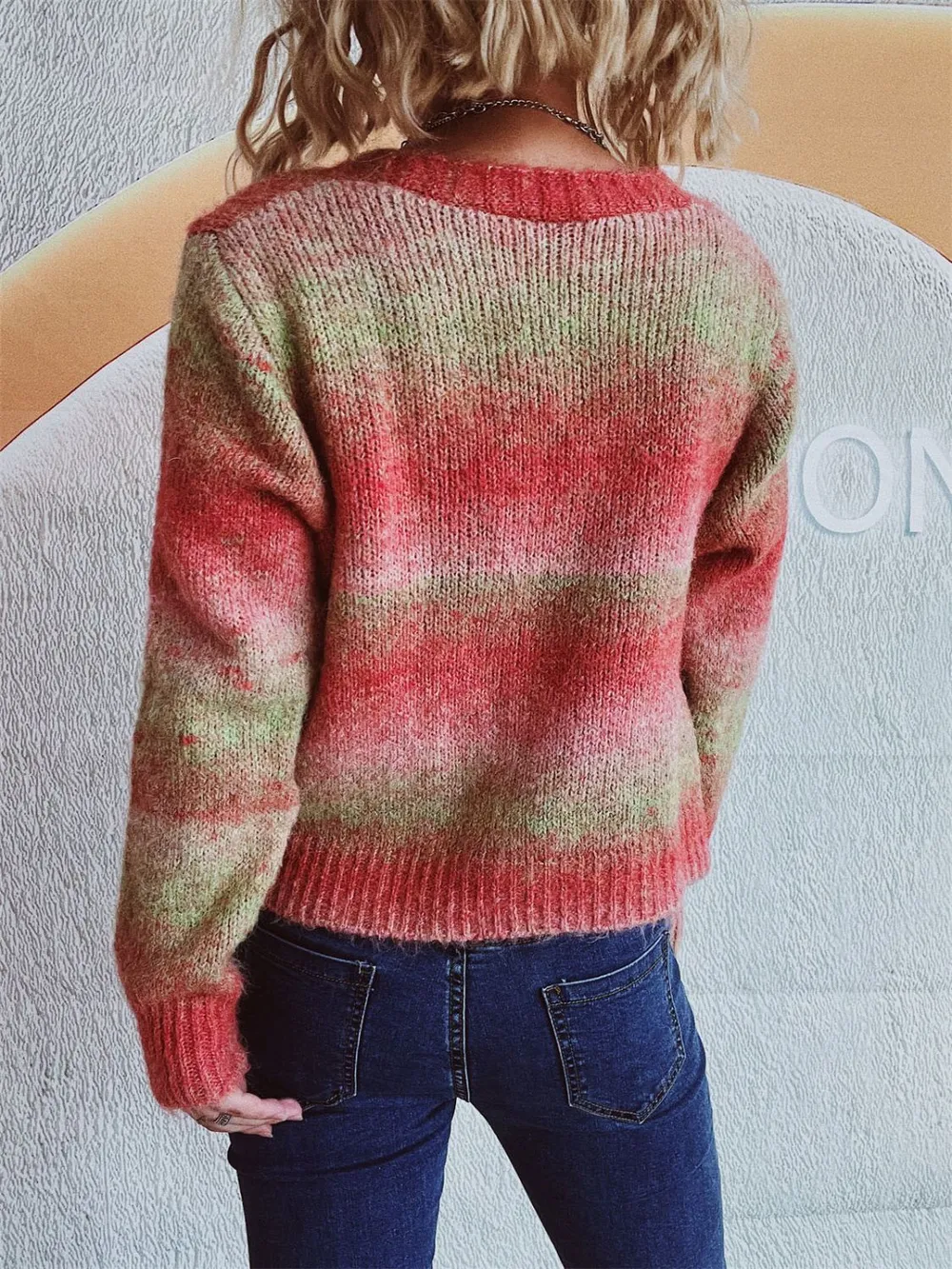 Gradient Heart Shape Button V-Neck Cardigan, image 6