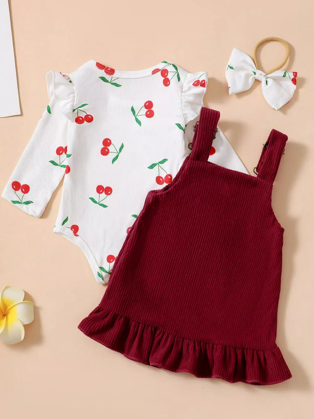 Children's Cherry Print Bodysuit and Corduroy Dress Set, image 2