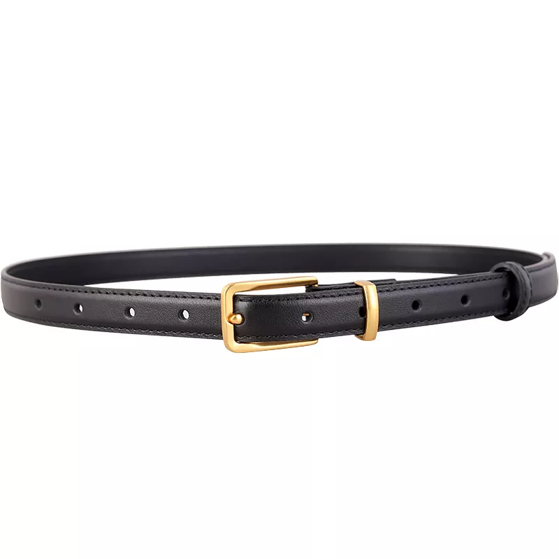 Leather Skinny Belt with Golden Buckle, image 4