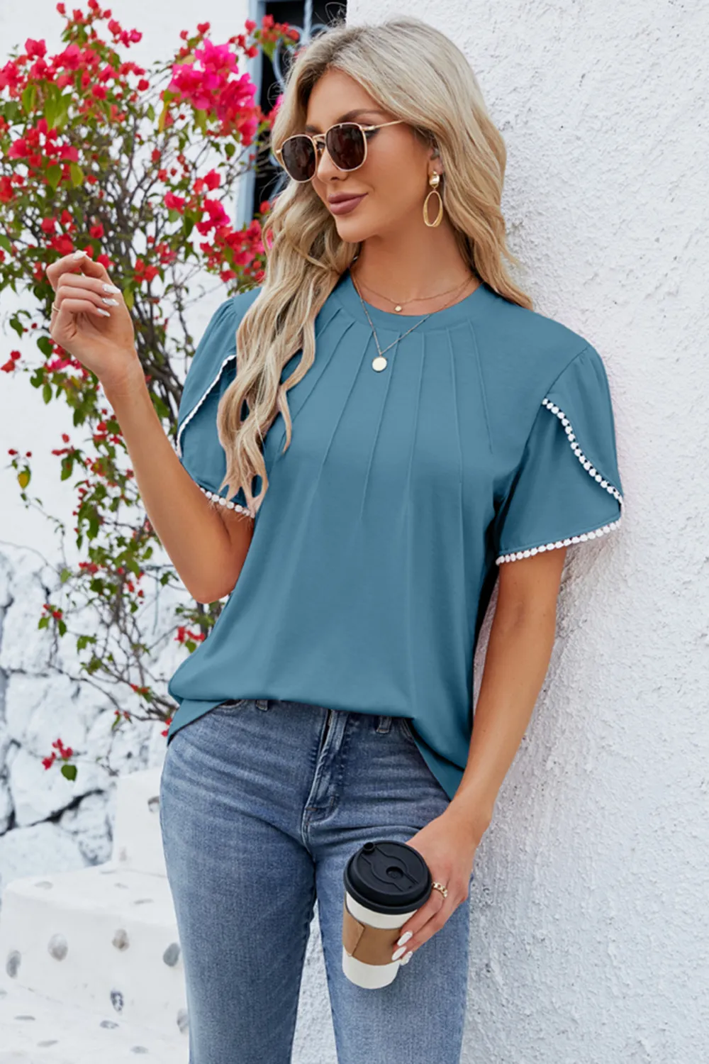 Round Neck Petal Sleeve T-Shirt, image 11
