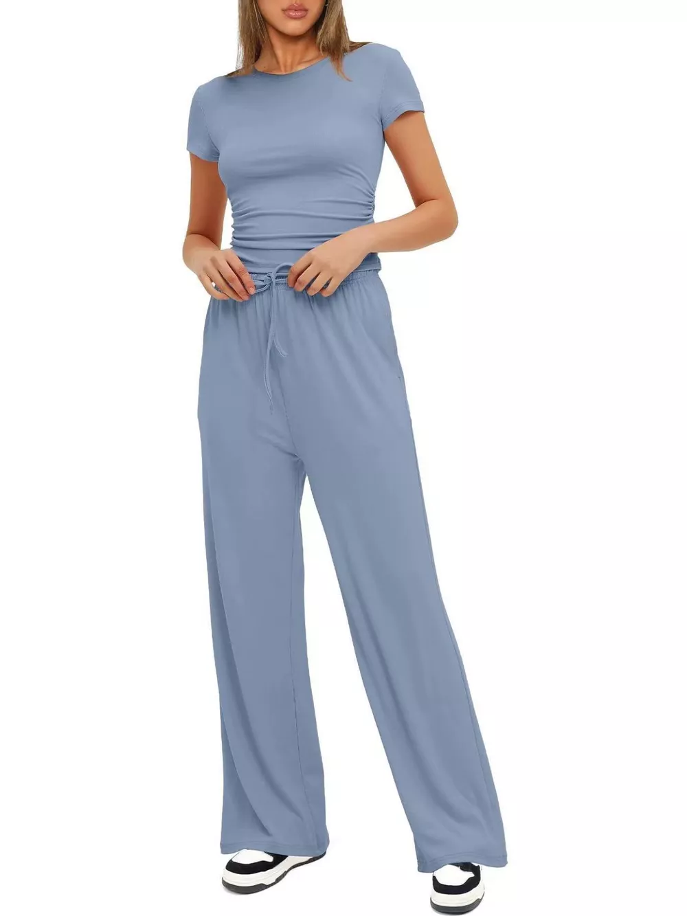 Round Neck Short Sleeve Top and Pants Set, image 11