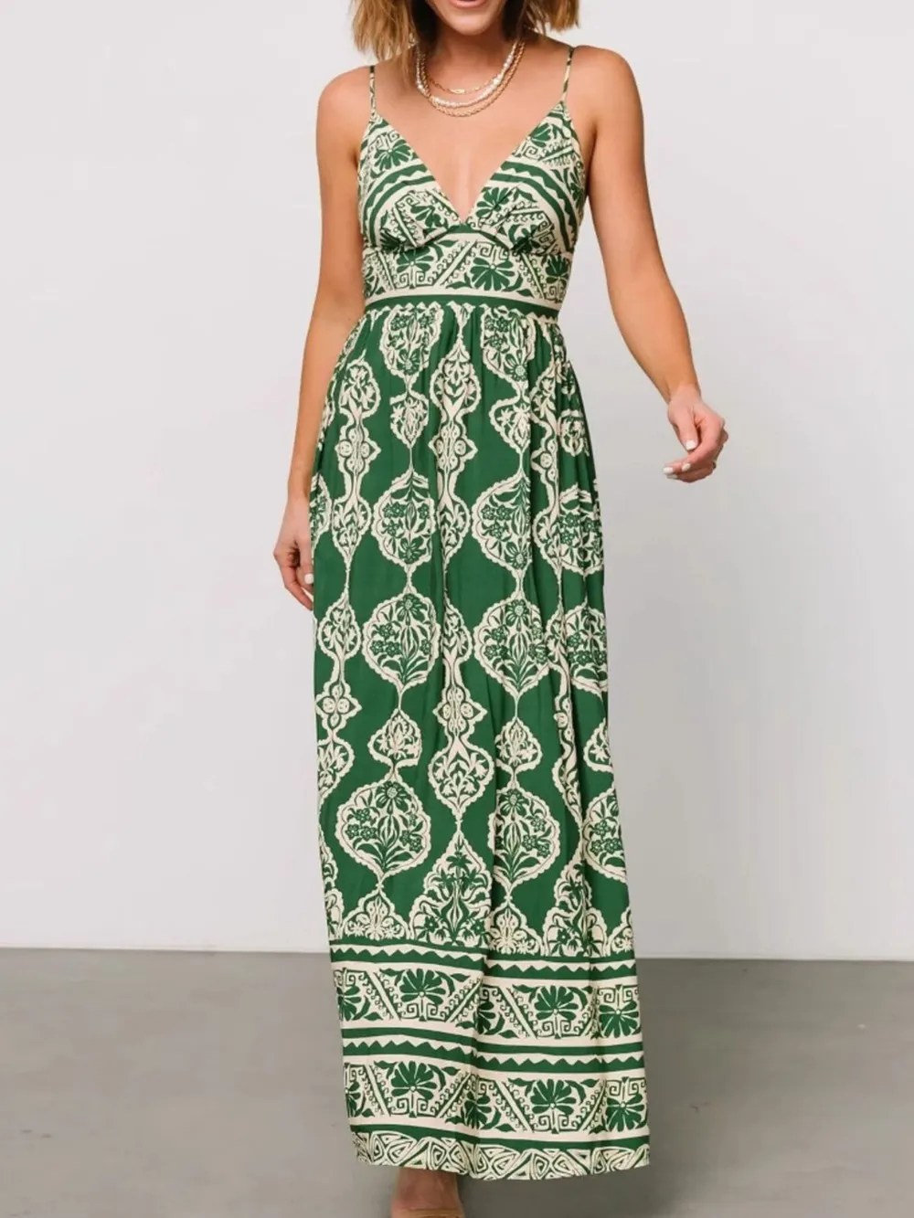 Printed V-Neck Maxi Cami Dress, image 2