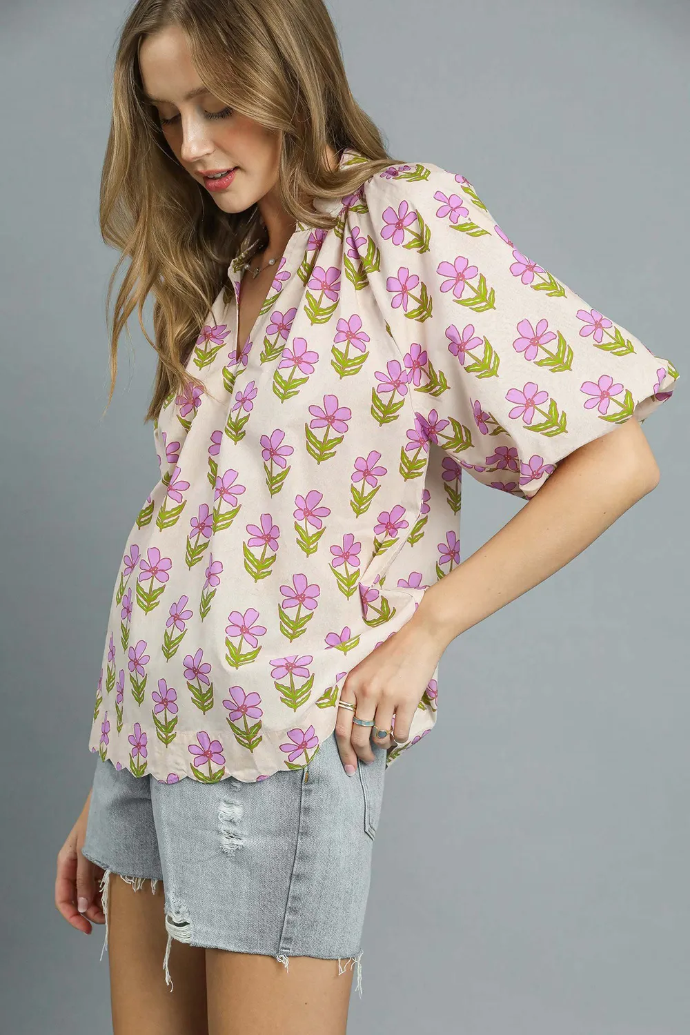 Floral Print Puff Sleeve Blouse, image 2