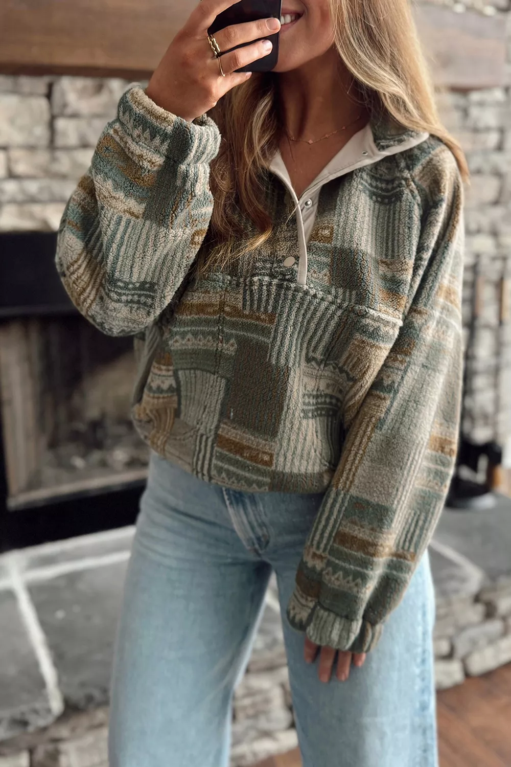 Western Print Fleece Long Sleeve Casual Fit Sweatshirt, image 2