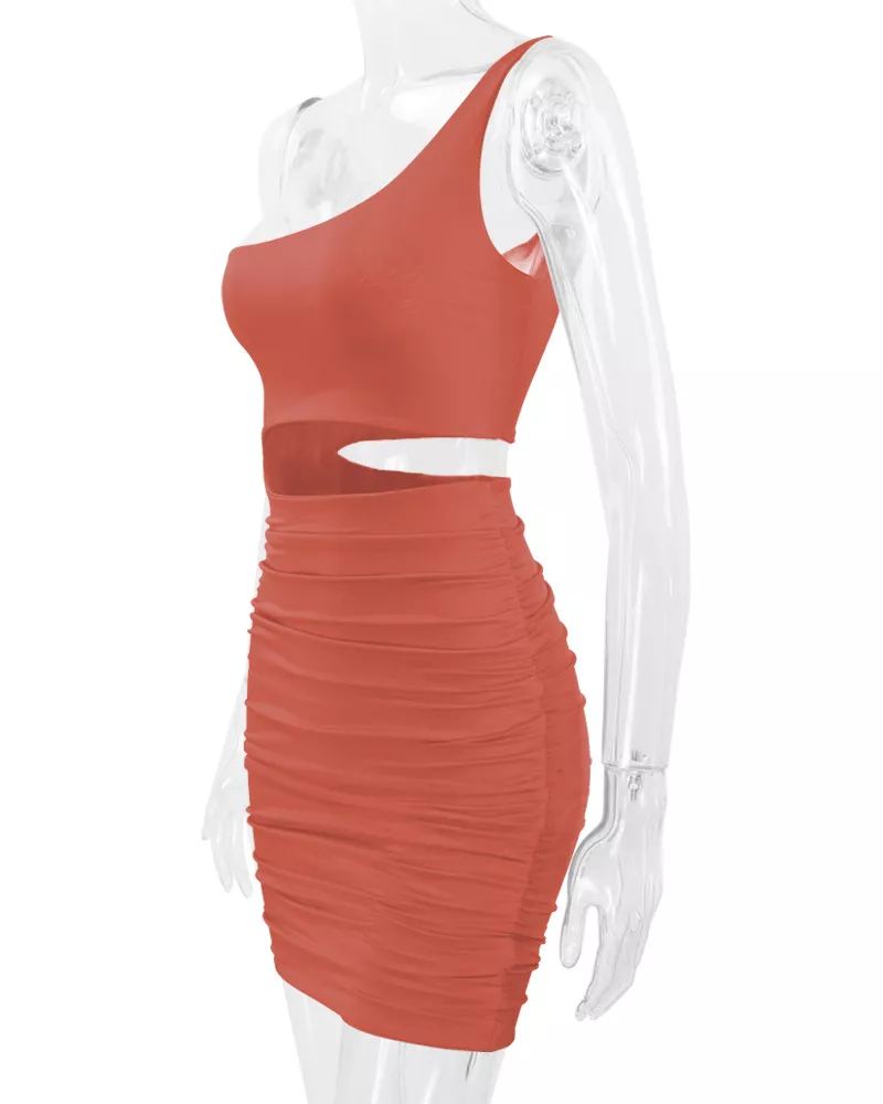 One-Shoulder Cutout Ruched Bodycon Mini Dress, image 81