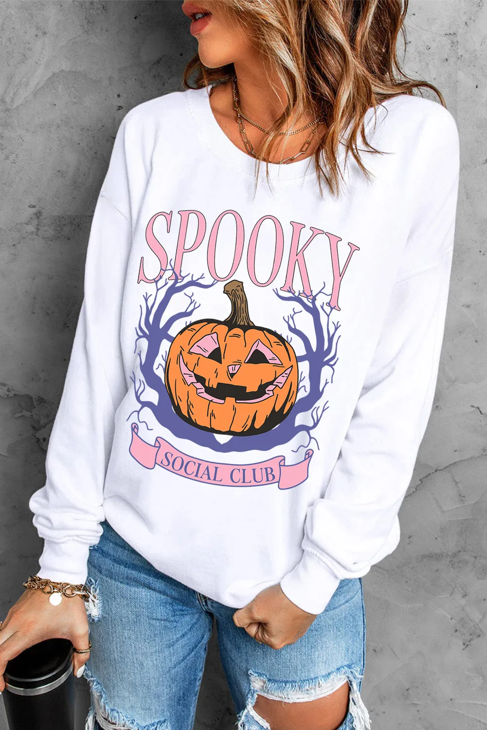 Jack-O'-Lantern Round Neck Long Sleeve Sweatshirt, image 2