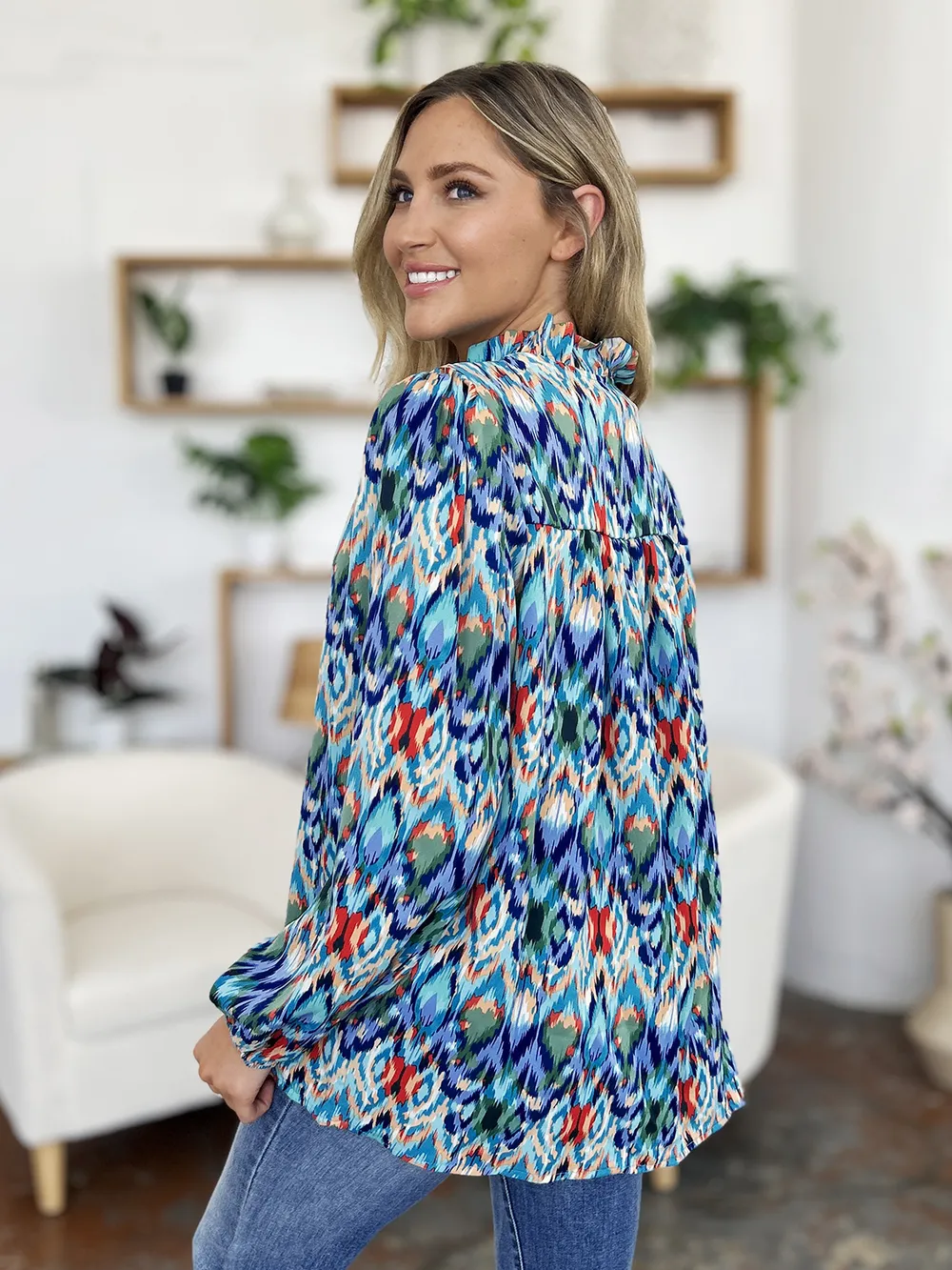 Full Size Printed Balloon Sleeve Blouse, image 26