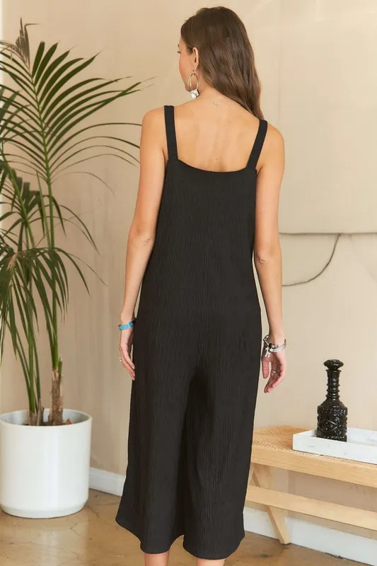 Black Textured Wide-Leg Jumpsuit, image 2