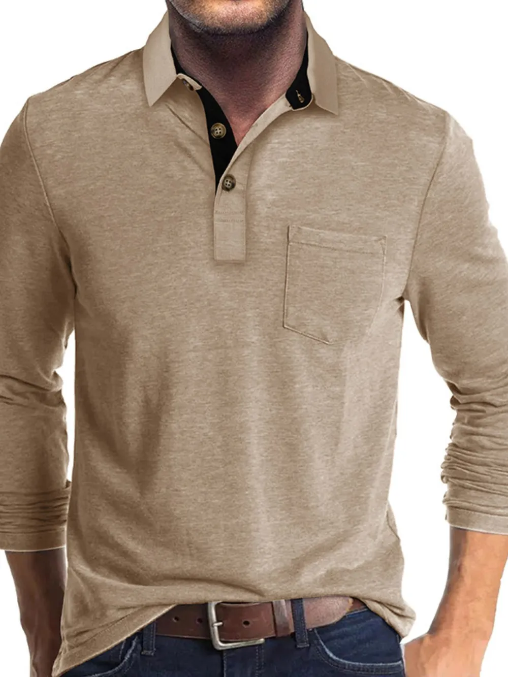 Men's Full Size Long Sleeve Pocket Polo Shirt Plus Size, image 12
