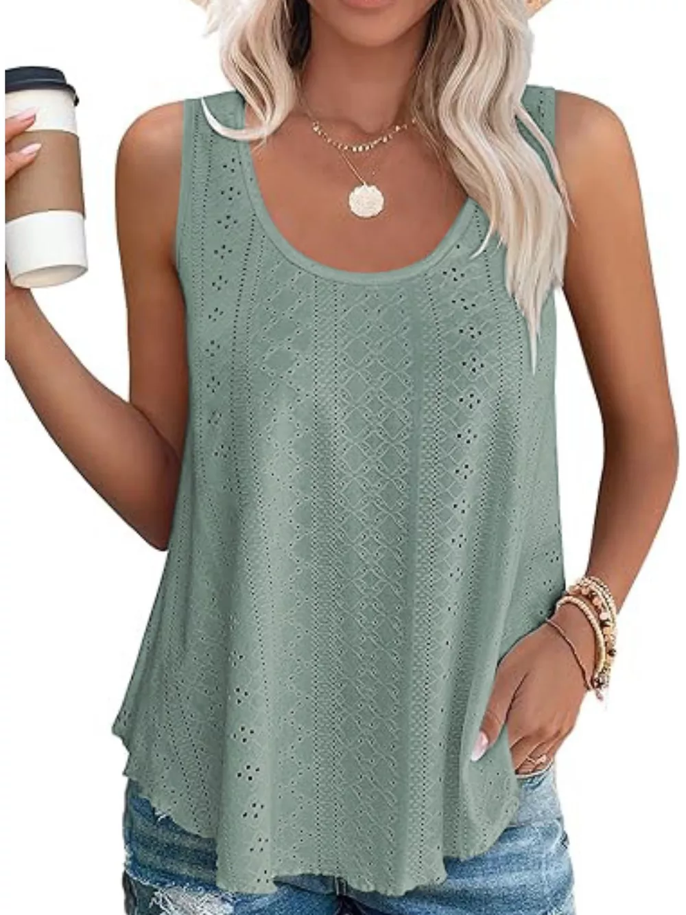 Eyelet Scoop Neck Tank, image 2
