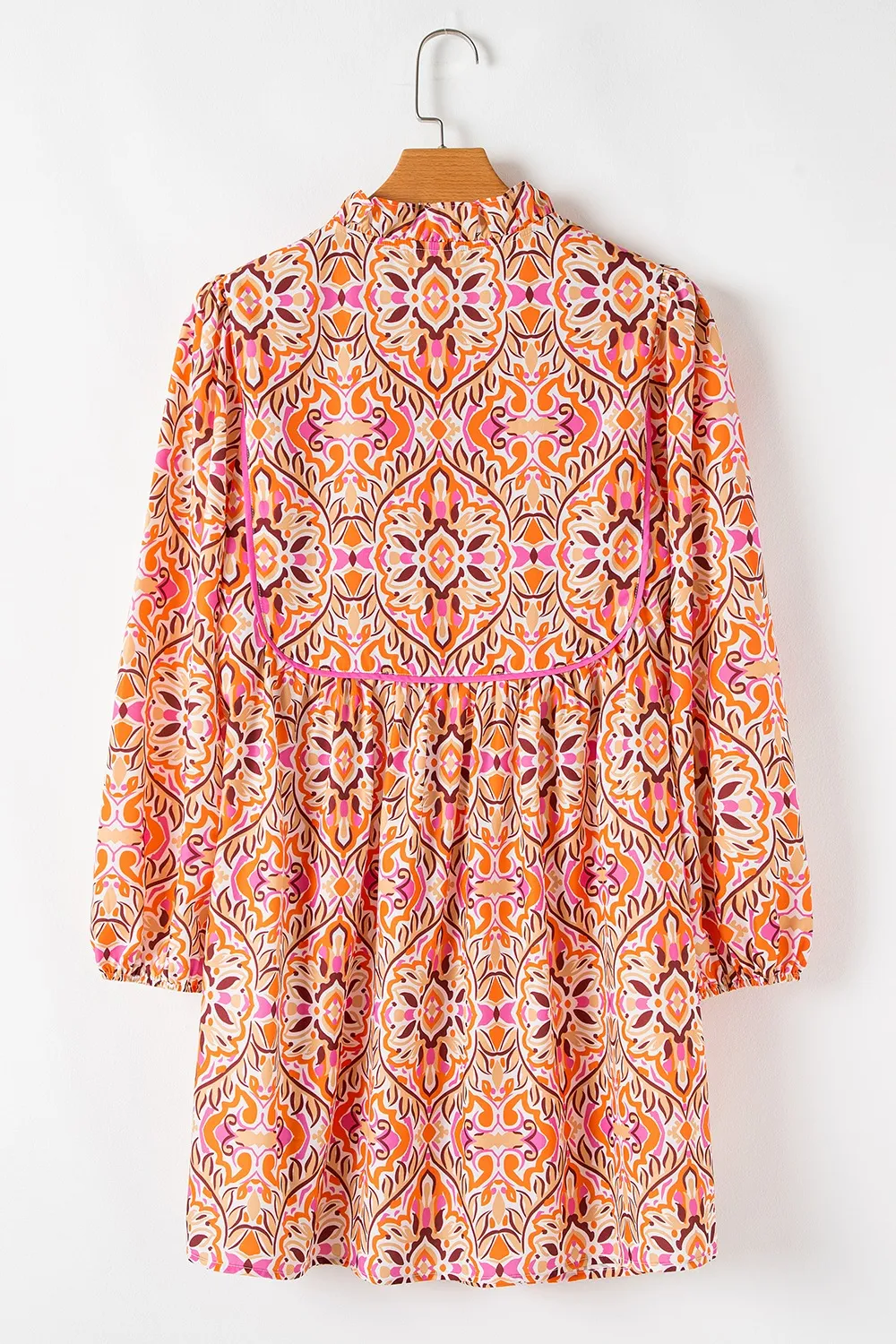 Printed Tie Neck Long Sleeve Mini Dress, image 2