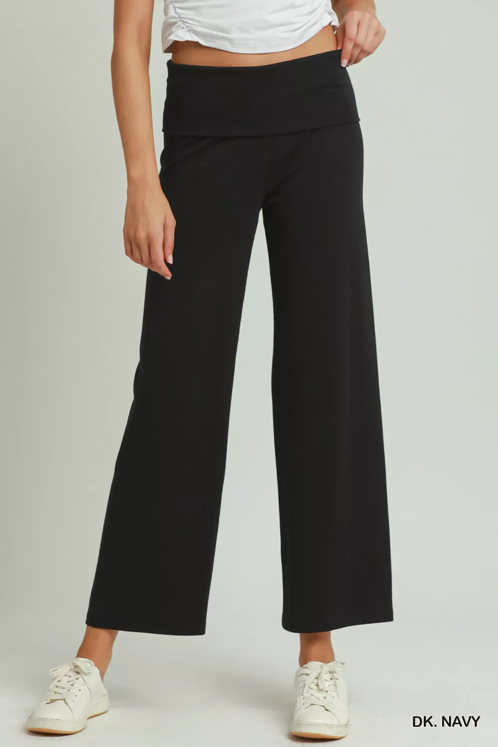 Cotton Viscose Folded Waistband Straight Leg Pants