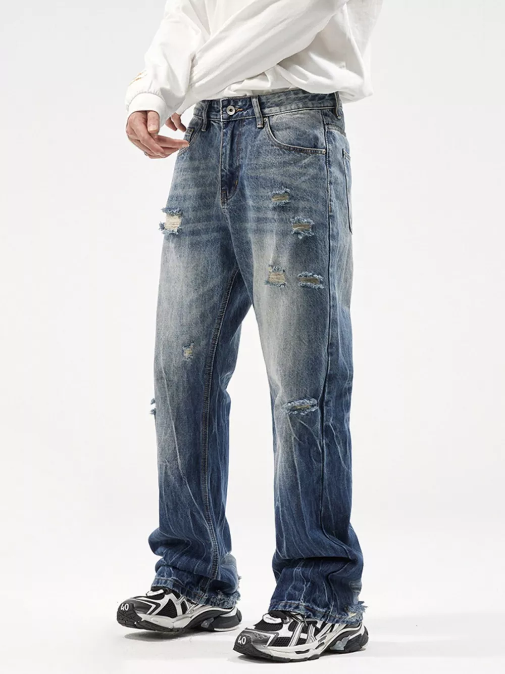 Men's Distressed Wide Leg Jeans