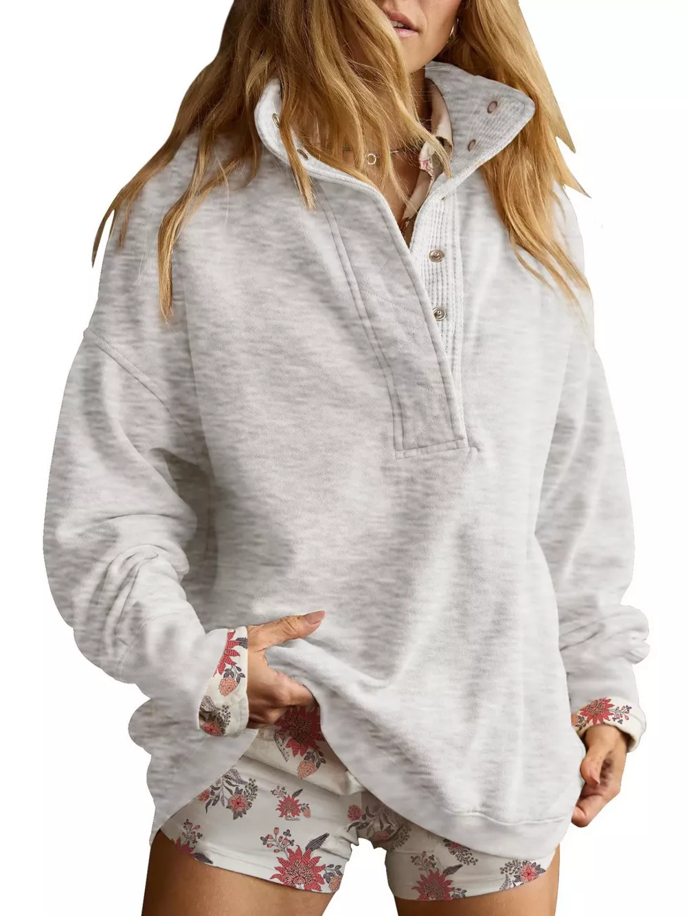 Half Snap Dropped Shoulder Sweatshirt, image 2