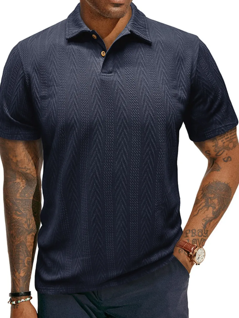 Men's Classic Chevron Textured Polo Shirt, image 2